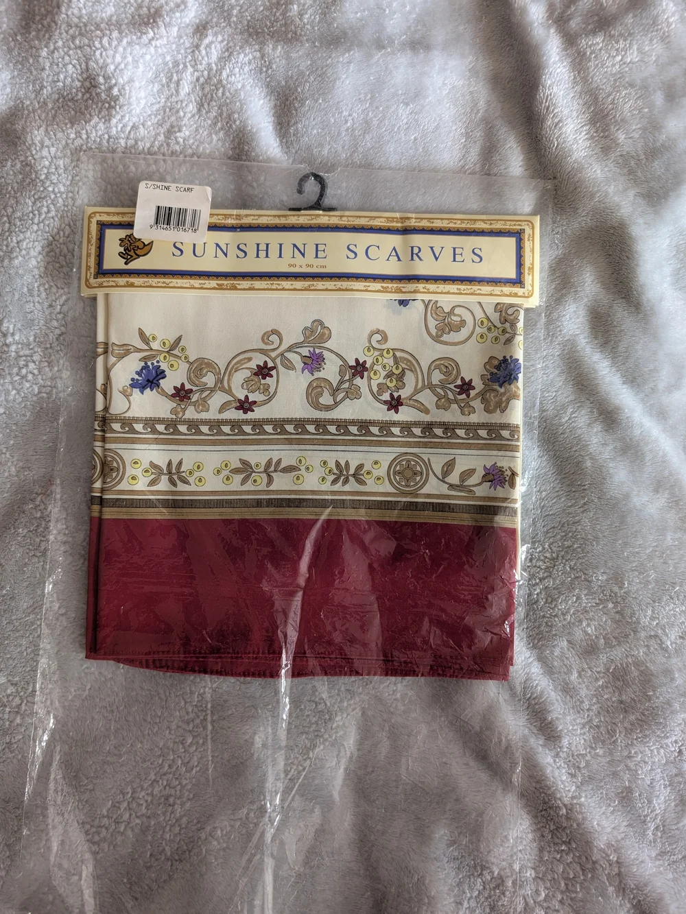 Australian Sunshine Scarf Whimsical Red and Cream Floral Border 90x90cm